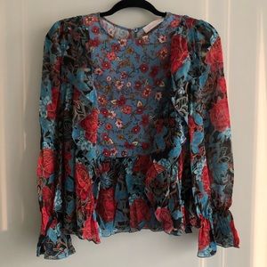 See by Chloe ruffled floral print 100% silk blouse
